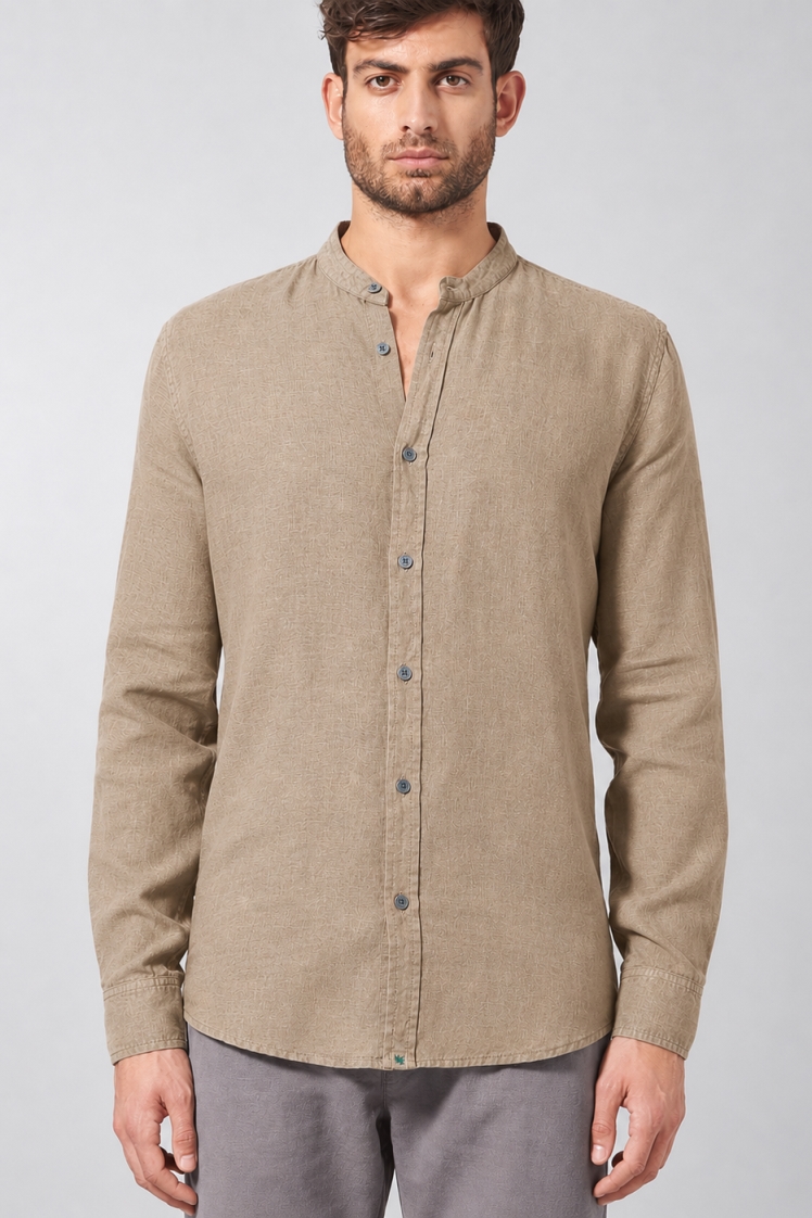 Hempage men vegan Shirt Stand Up Collar Grit Beige