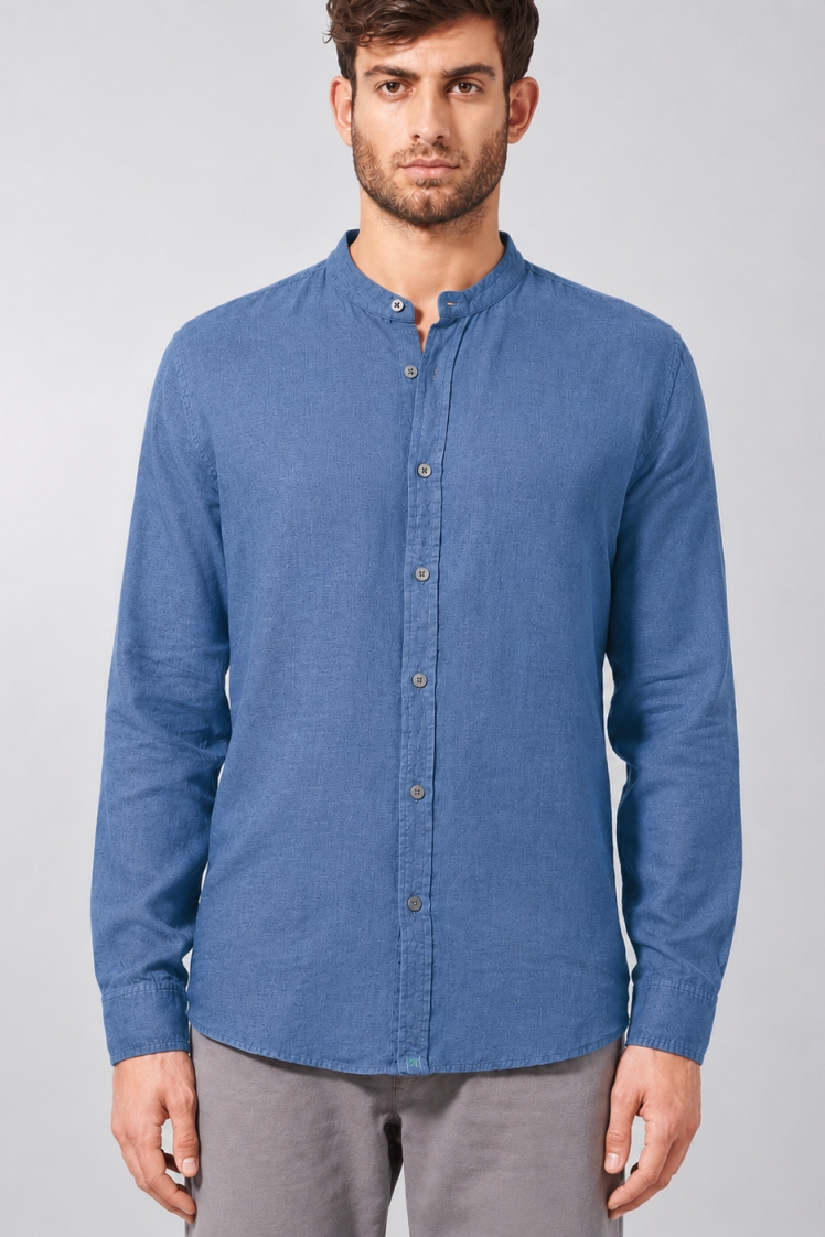 Hempage Herren vegan Hemd Mit Stehkragen Farbe Blueberry
