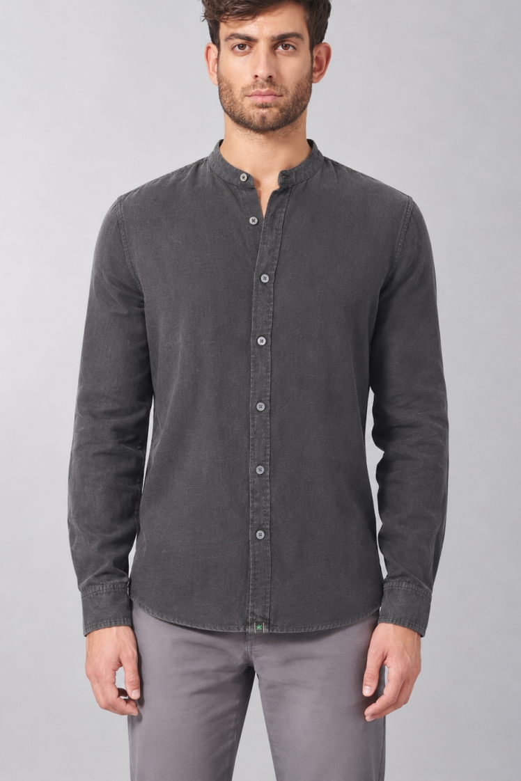 Hempage men vegan Shirt Stand Up Collar Anthracite