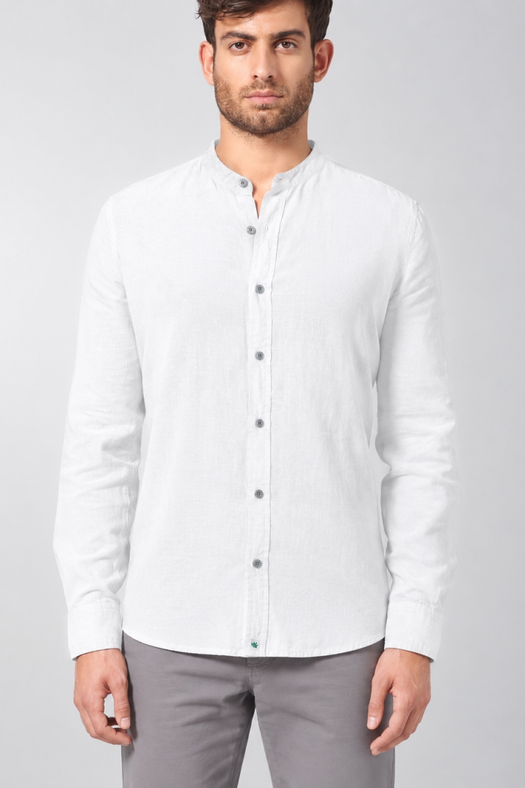 Hempage men vegan Shirt Stand Up Collar White