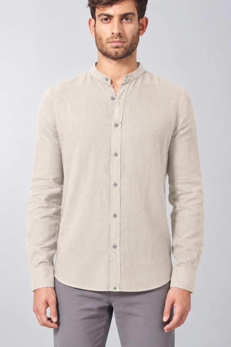Hempage Herren vegan Hemd Mit Stehkragen Distelbeige