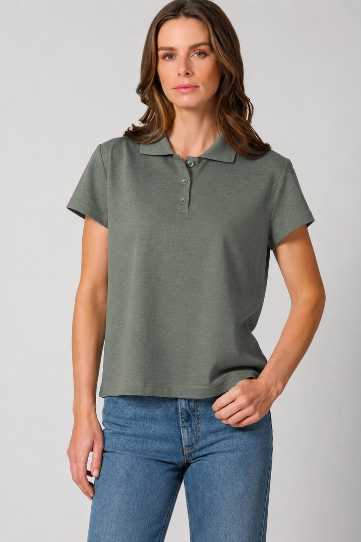 HempAge Damen vegan Polohemd Moosgr&Atilde;&frac14;n
