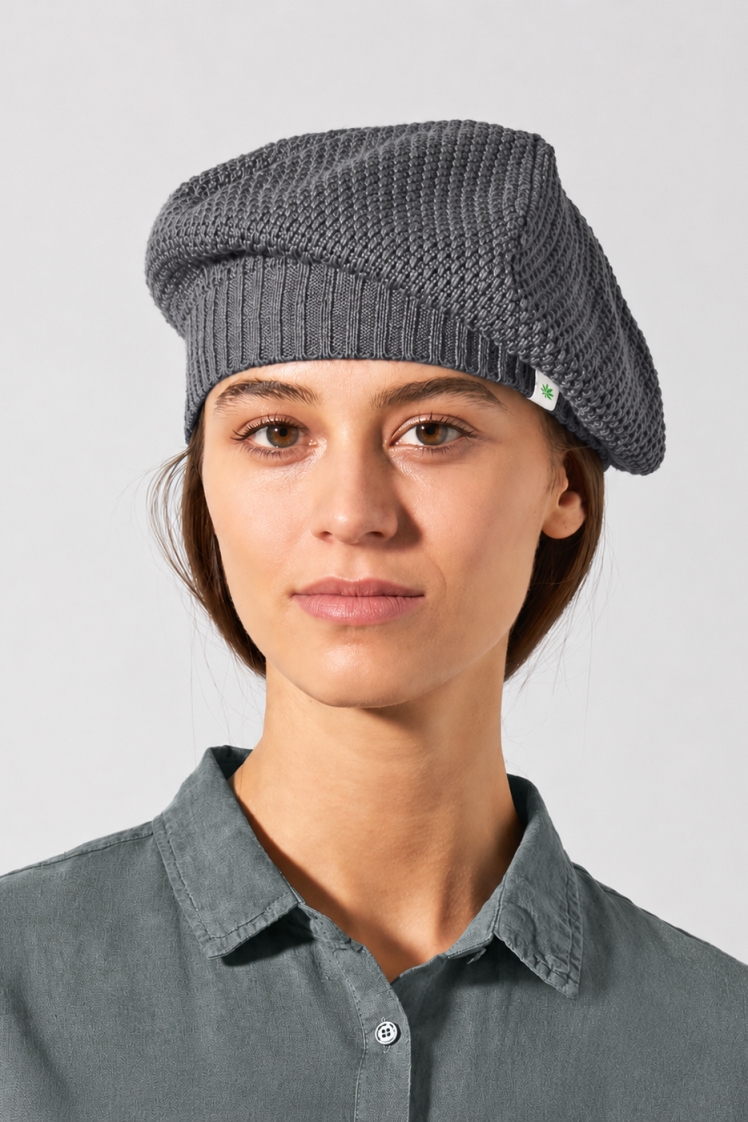 Hempage womens vegan Beret Fine Anthracite