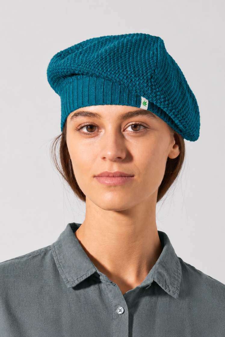 Hempage womens vegan Beret Fine Lagoon Teal