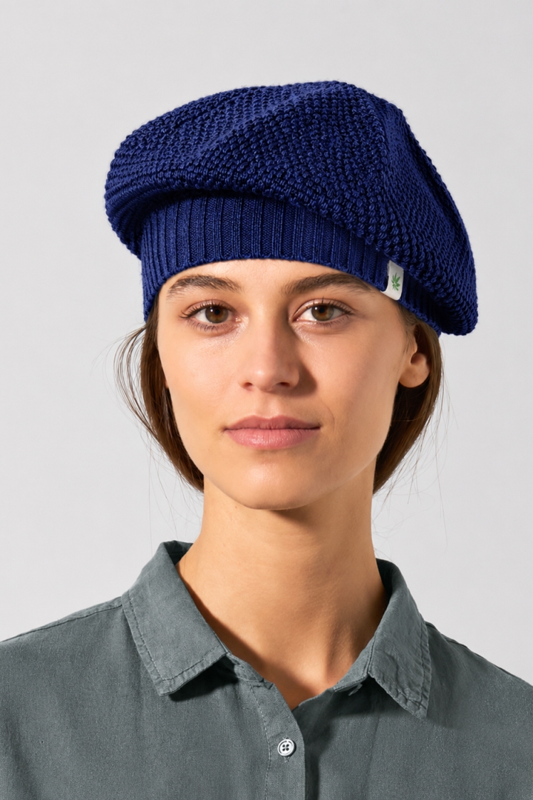 Hempage womens vegan Beret Fine Night Navy