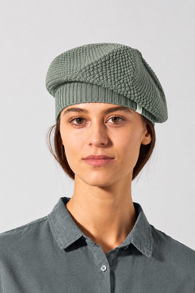 Hempage womens vegan Beret Fine Thyme Green