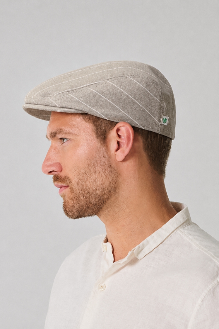 Hempage men vegan Flat Cap Striped Thistle Beige
