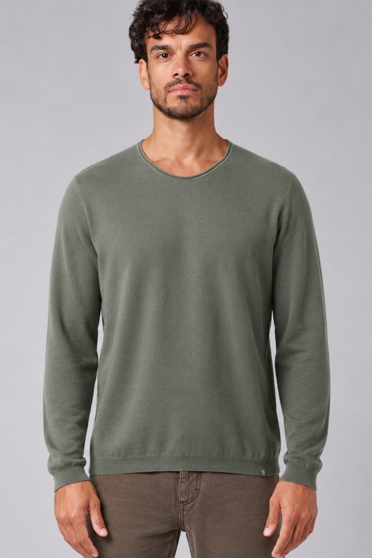 HempAge Herren vegan Strickpullover Mit V-Ausschnitt Moosgr&Atilde;&frac14;n