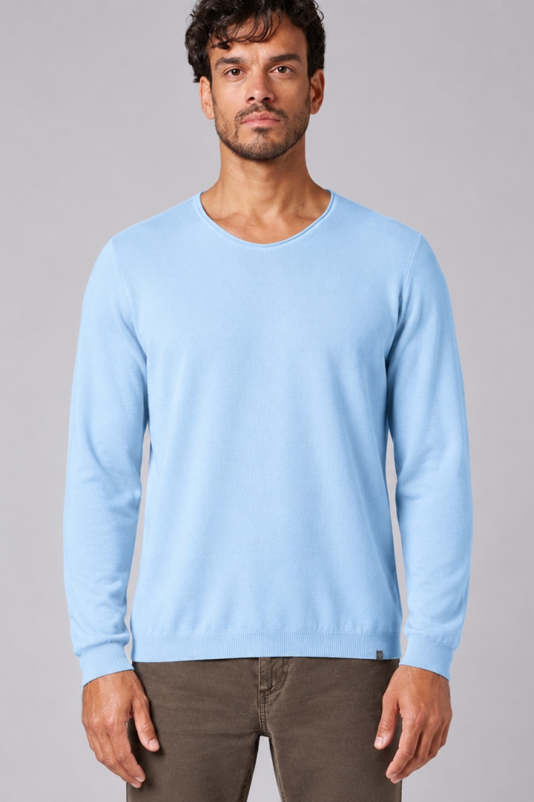 HempAge Herren vegan Strickpullover Mit V-Ausschnitt Gletscherblau