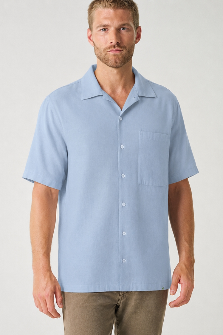 HempAge Herren vegan Kurzarmhemd Rauchblau