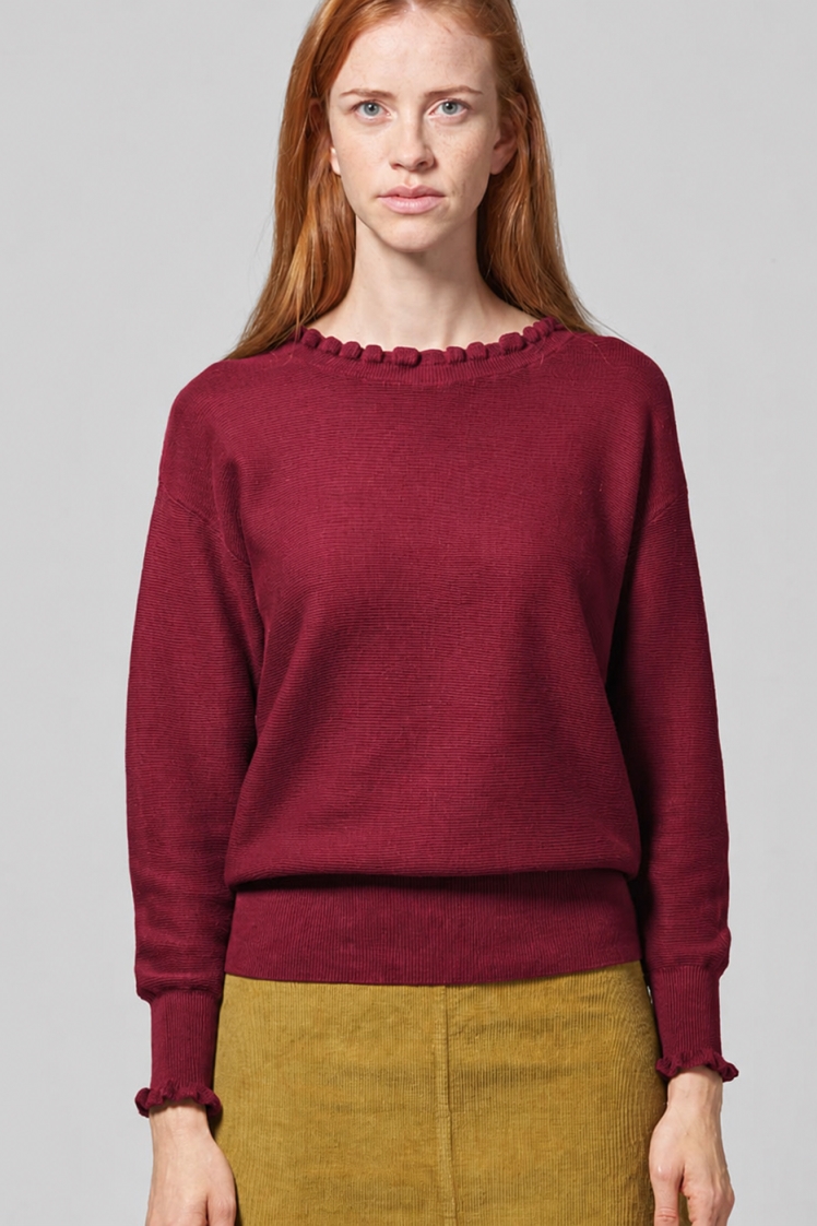 HempAge Damen vegan Strickpullover Elegant Cuvee In Rot
