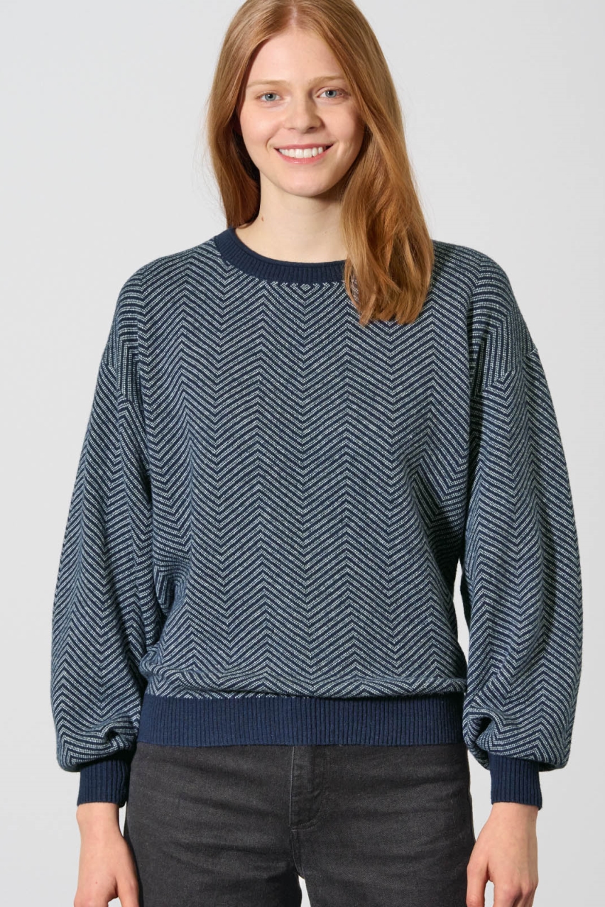 HempAge Damen vegan Pullover Modern Jacquard In Marineblau