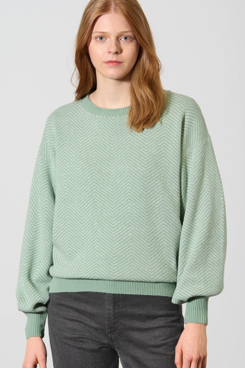 HempAge Damen vegan Pullover Modern Jacquard Mintgr&Atilde;&frac14;n/Naturfarben