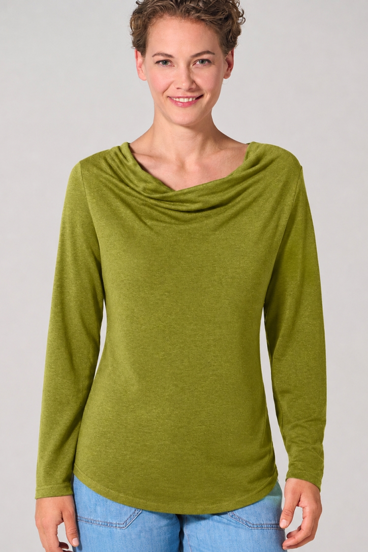 HempAge Damen vegan Top Mit Langen &Atilde;&bdquo;rmeln Und Wasserfallausschnitt Weidegr&Atilde;&frac14;n