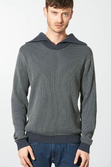 HempAge Herren vegan Pullover Elegant Troyer Dunkelgrau
