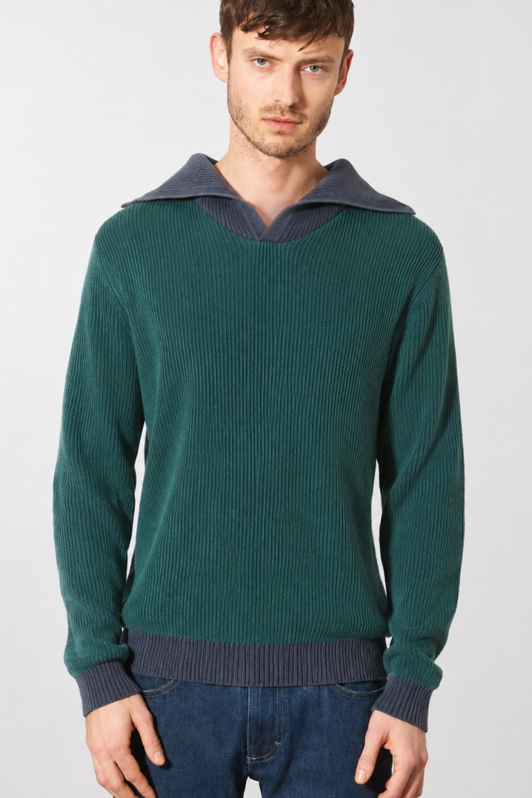 HempAge Herren vegan Pullover Elegant Troyer In Fichte Dunkel