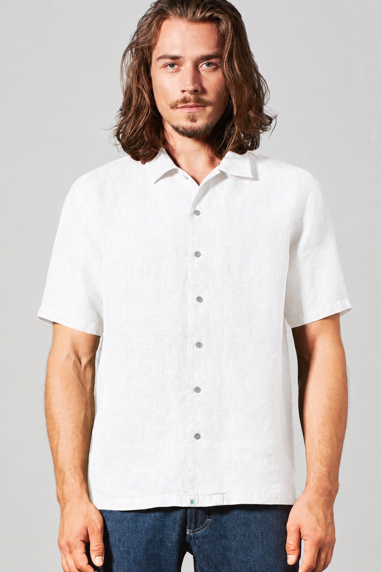 HempAge Herren vegan Wei&Atilde;Ÿes Freizeit-T-Shirt Mit Kurzen &Atilde;&bdquo;rmeln