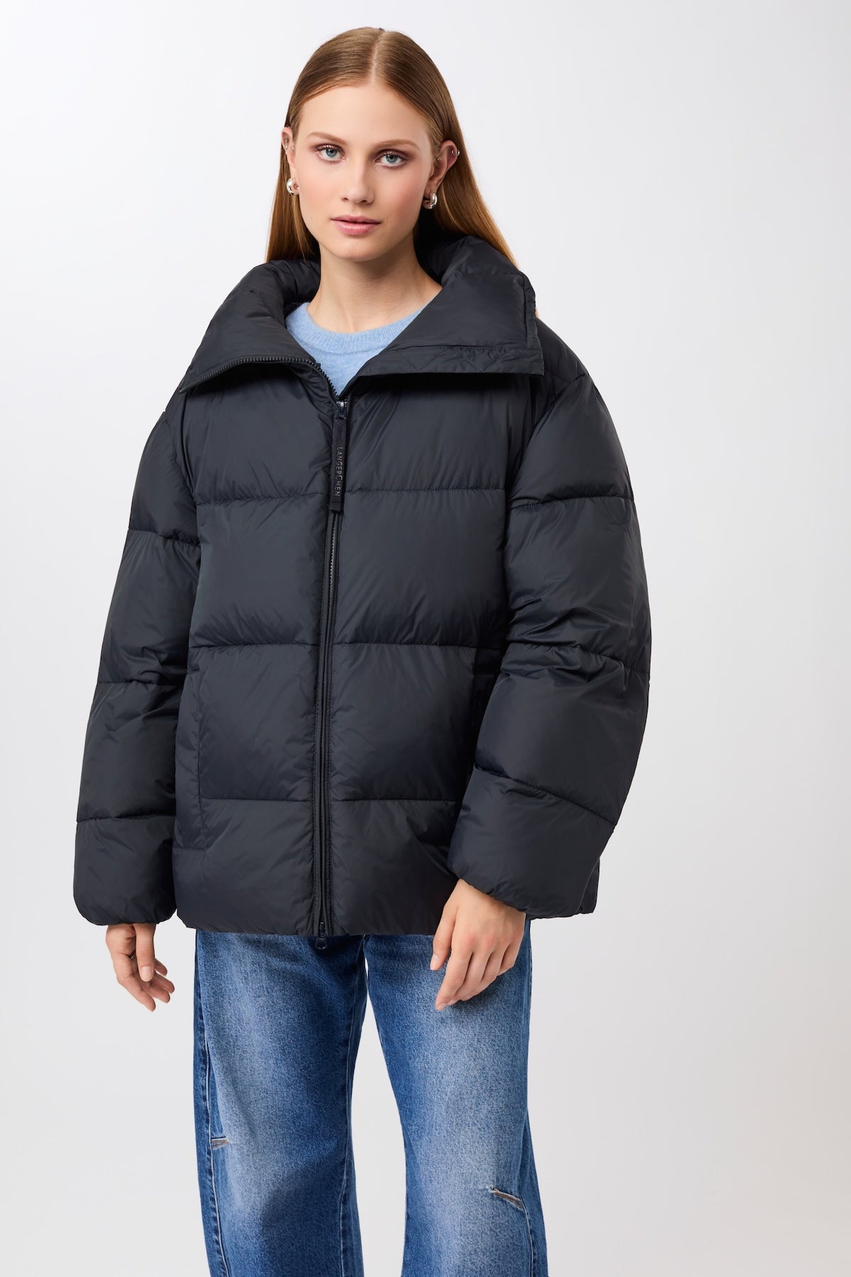 LangerChen womens vegan Jacket Quilted Detachable Hood Midnight