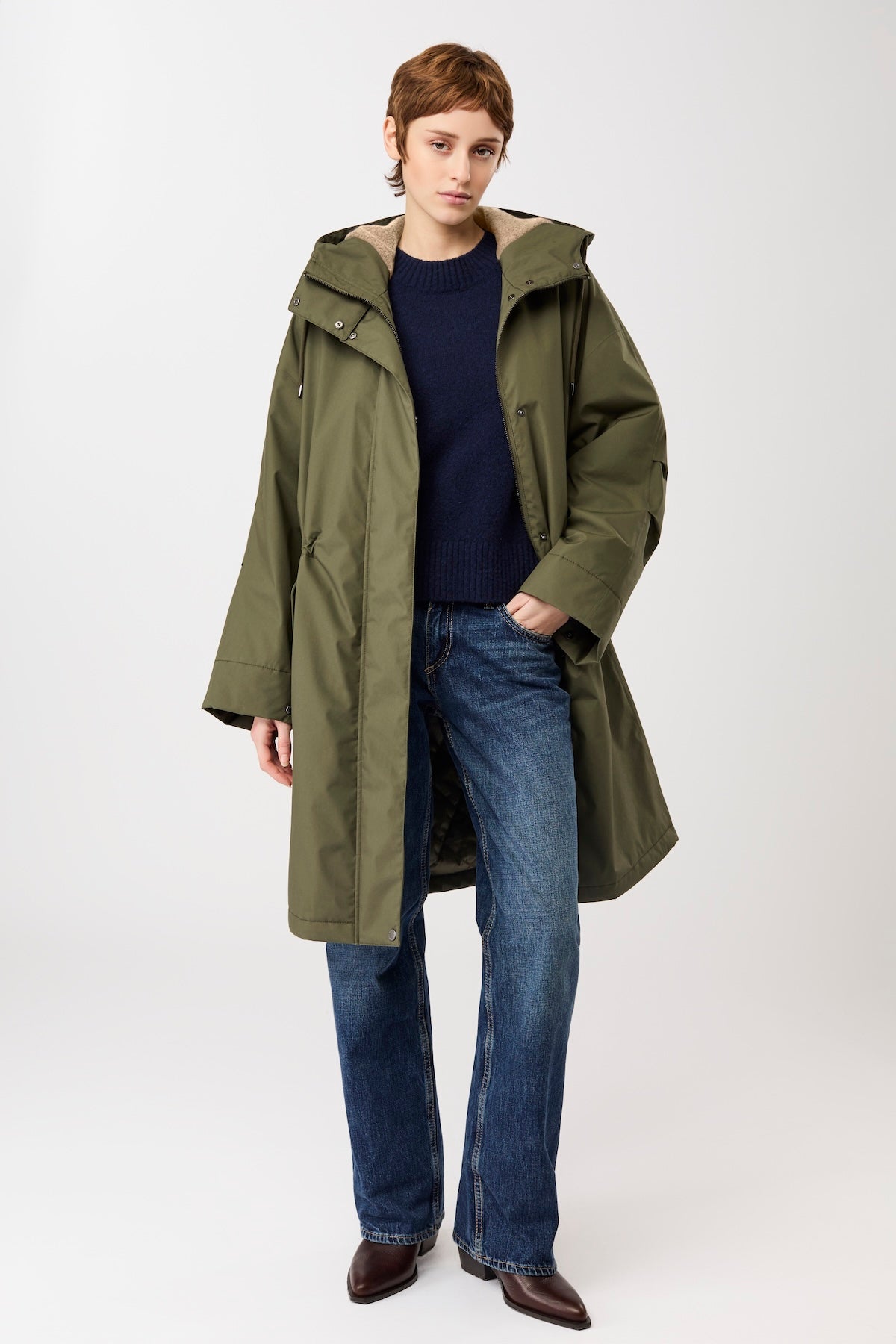 LangerChen womens vegan Parka Long Lightly Padded Olive