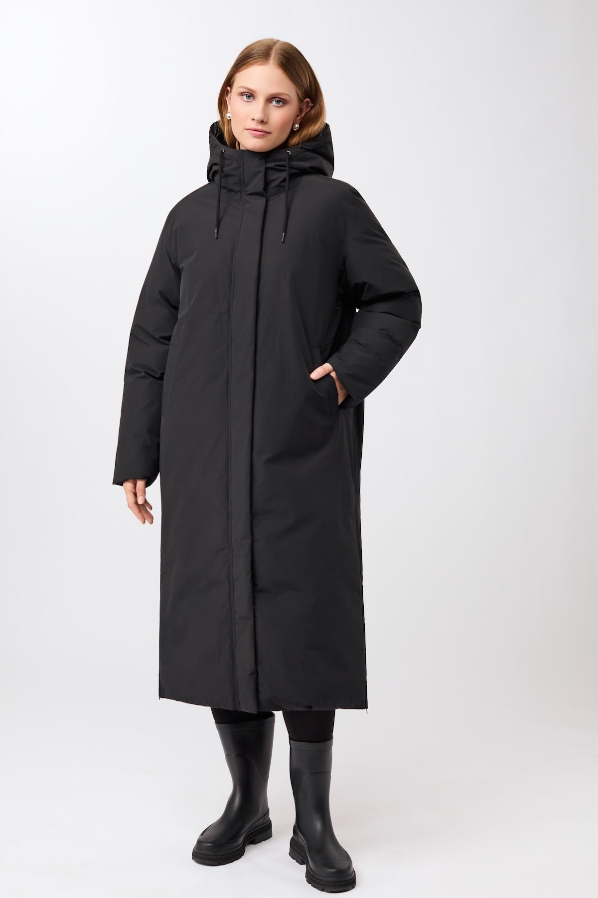 LangerChen womens vegan Coat Long Hooded Black