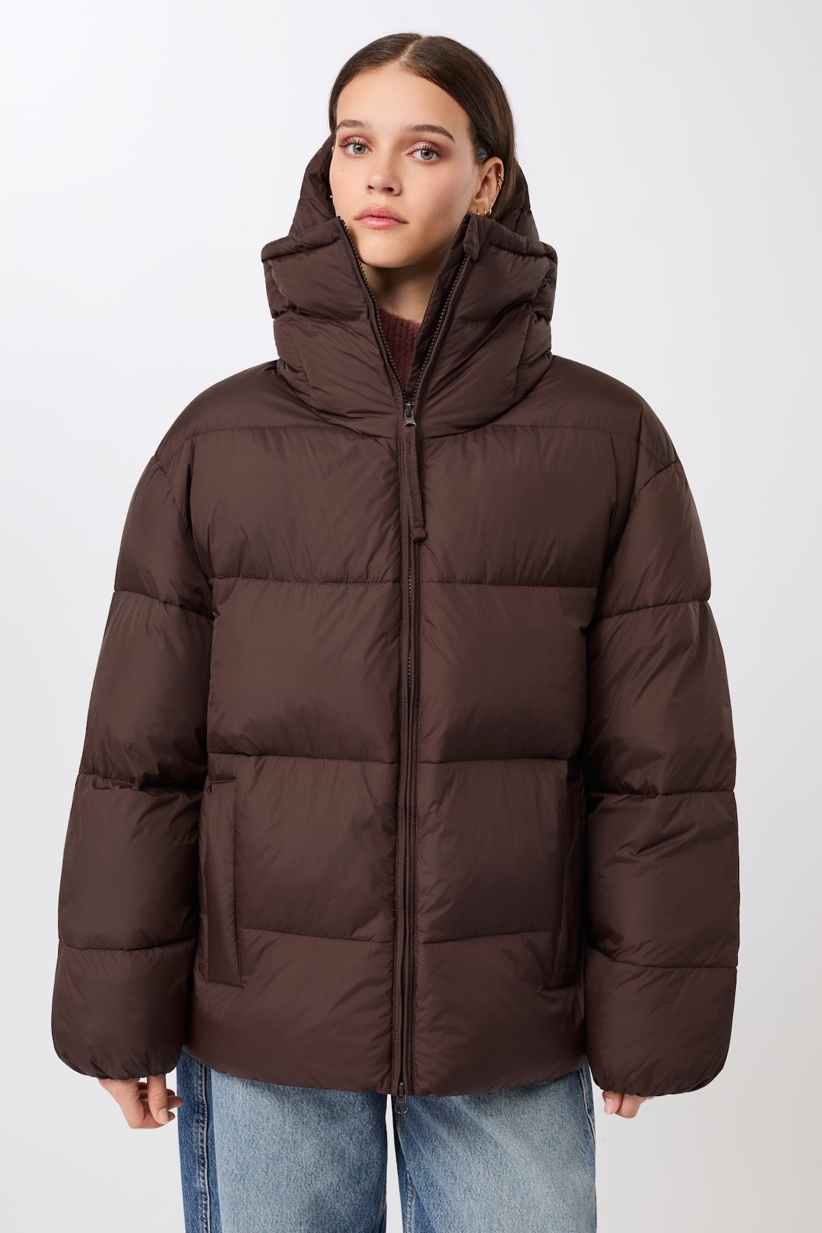 LangerChen womens vegan Jacket Quilted Detachable Hood Coffee