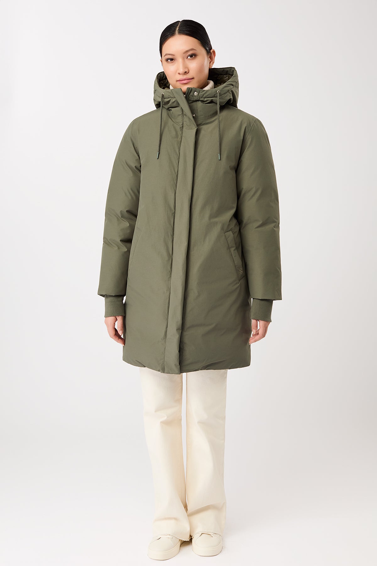 LangerChen womens vegan Jacket Long Hooded Sencha Green