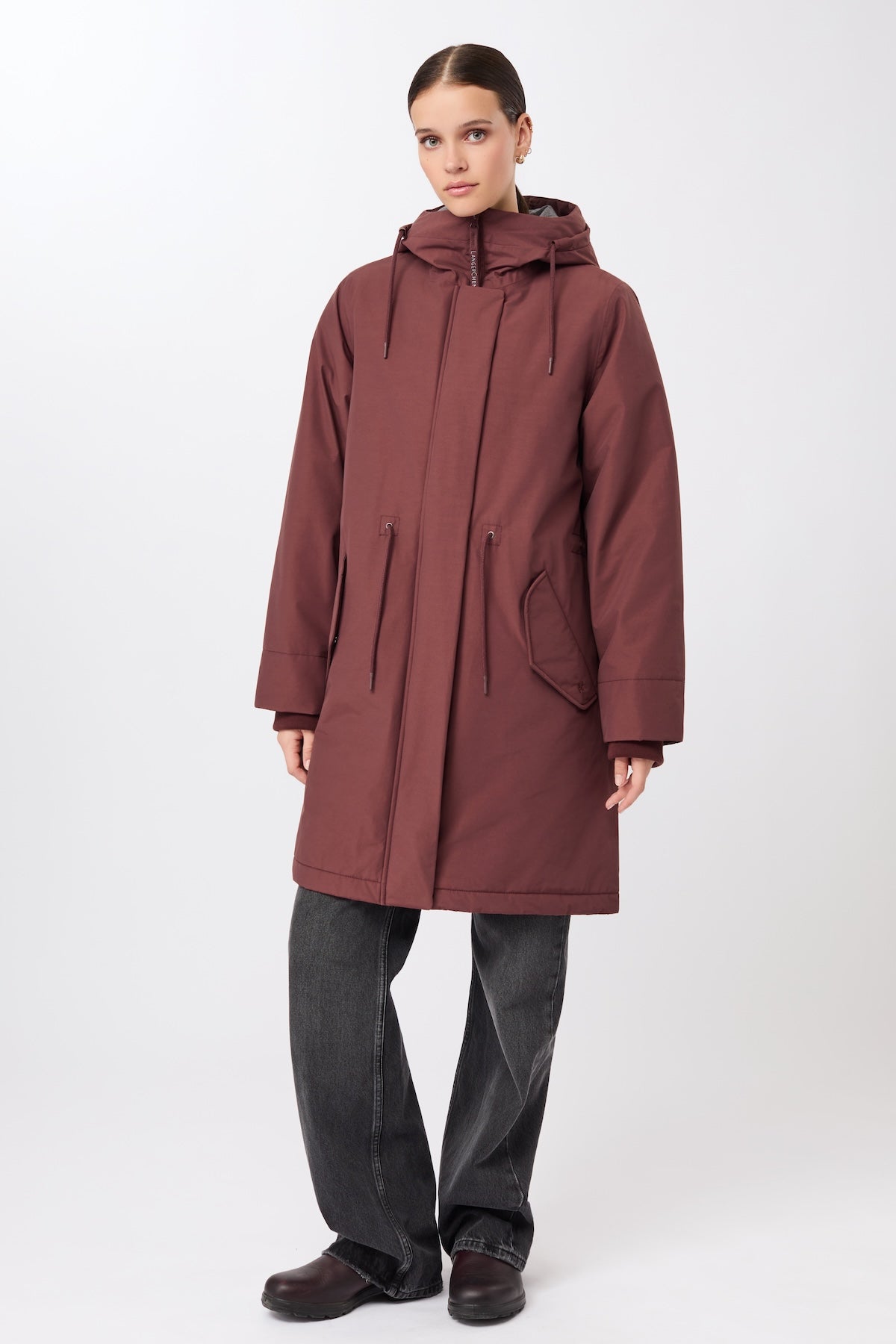 LangerChen womens vegan Parka Loose Fit Padded Burgundy