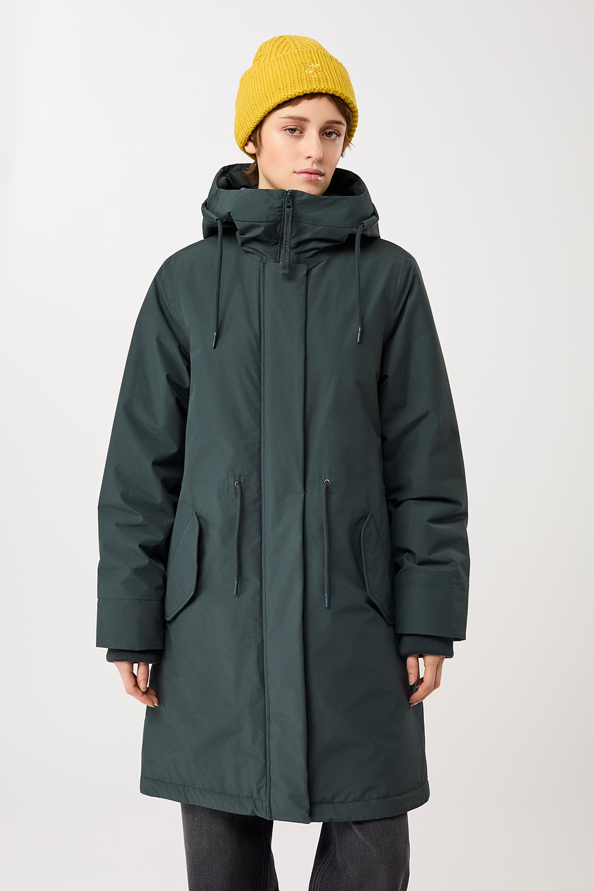 LangerChen womens vegan Parka Loose Fit Padded Fir Green