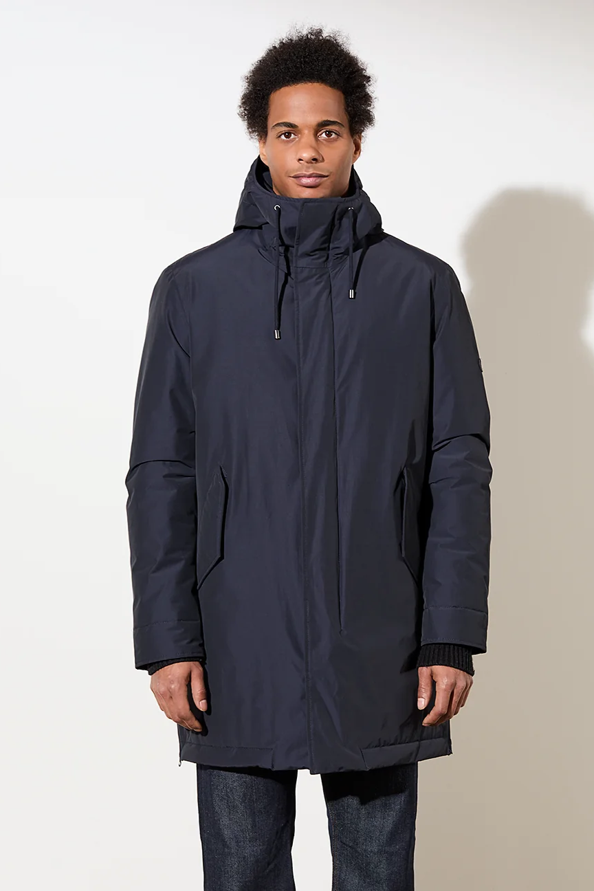 LangerChen men vegan Parka Long Padded Functional Features Navy