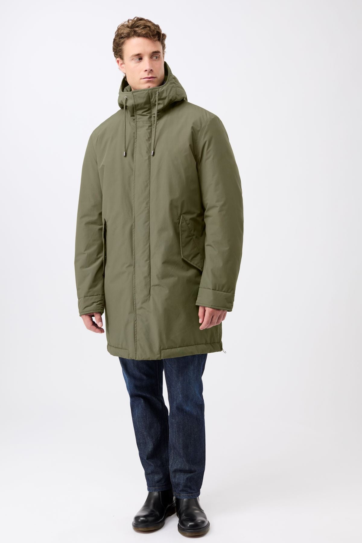 LangerChen men vegan Parka Long Padded Functional Features Sencha Green