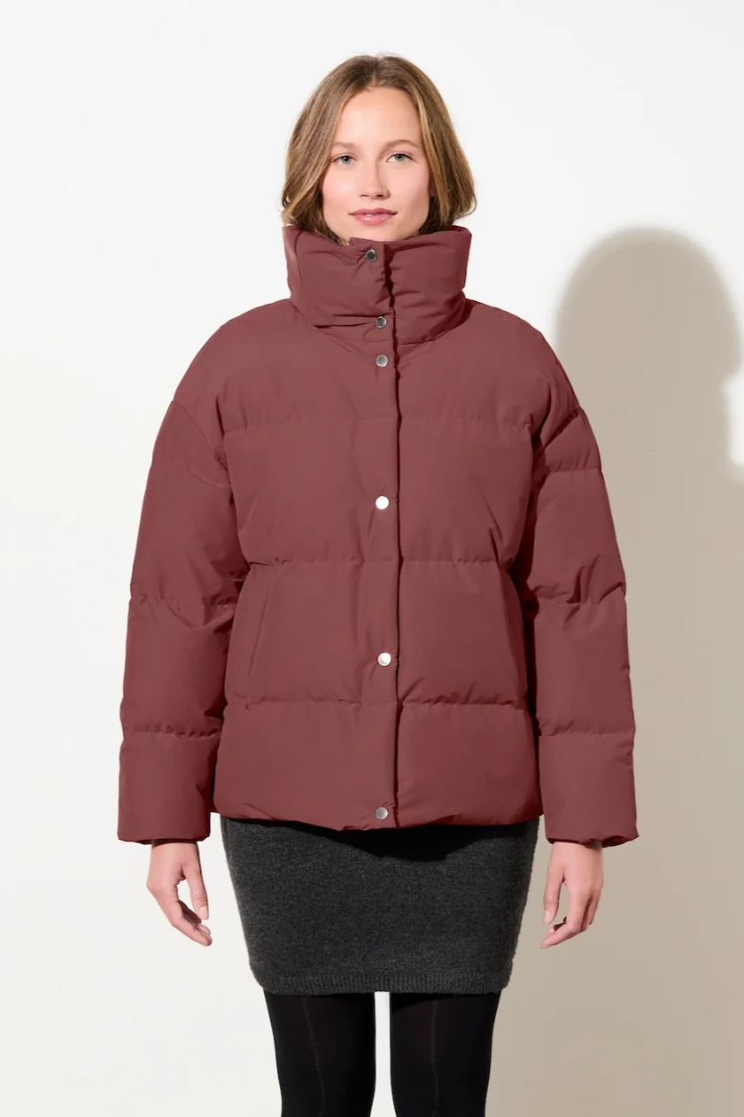 LangerChen womens vegan Jacket Quilted Stand Up Collar Burgundy