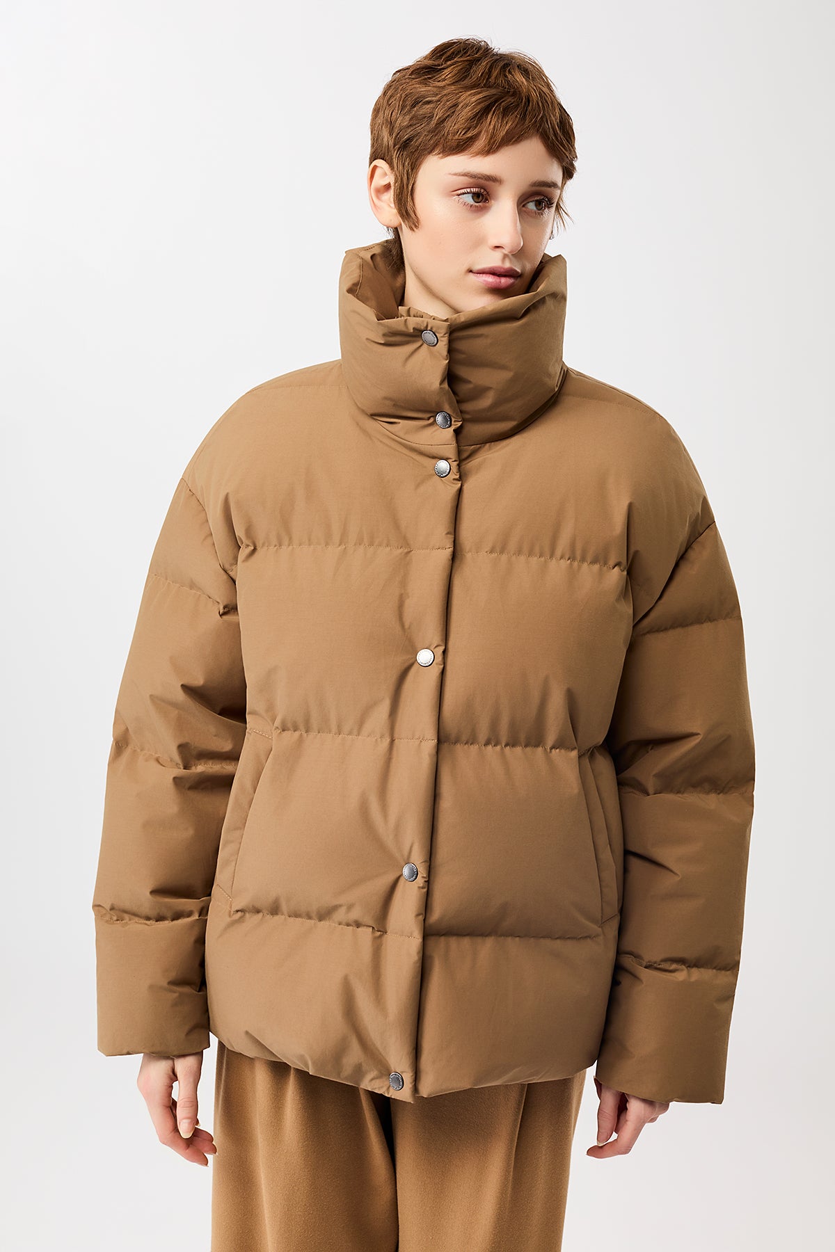 LangerChen womens vegan Jacket Quilted Stand Up Collar Oak