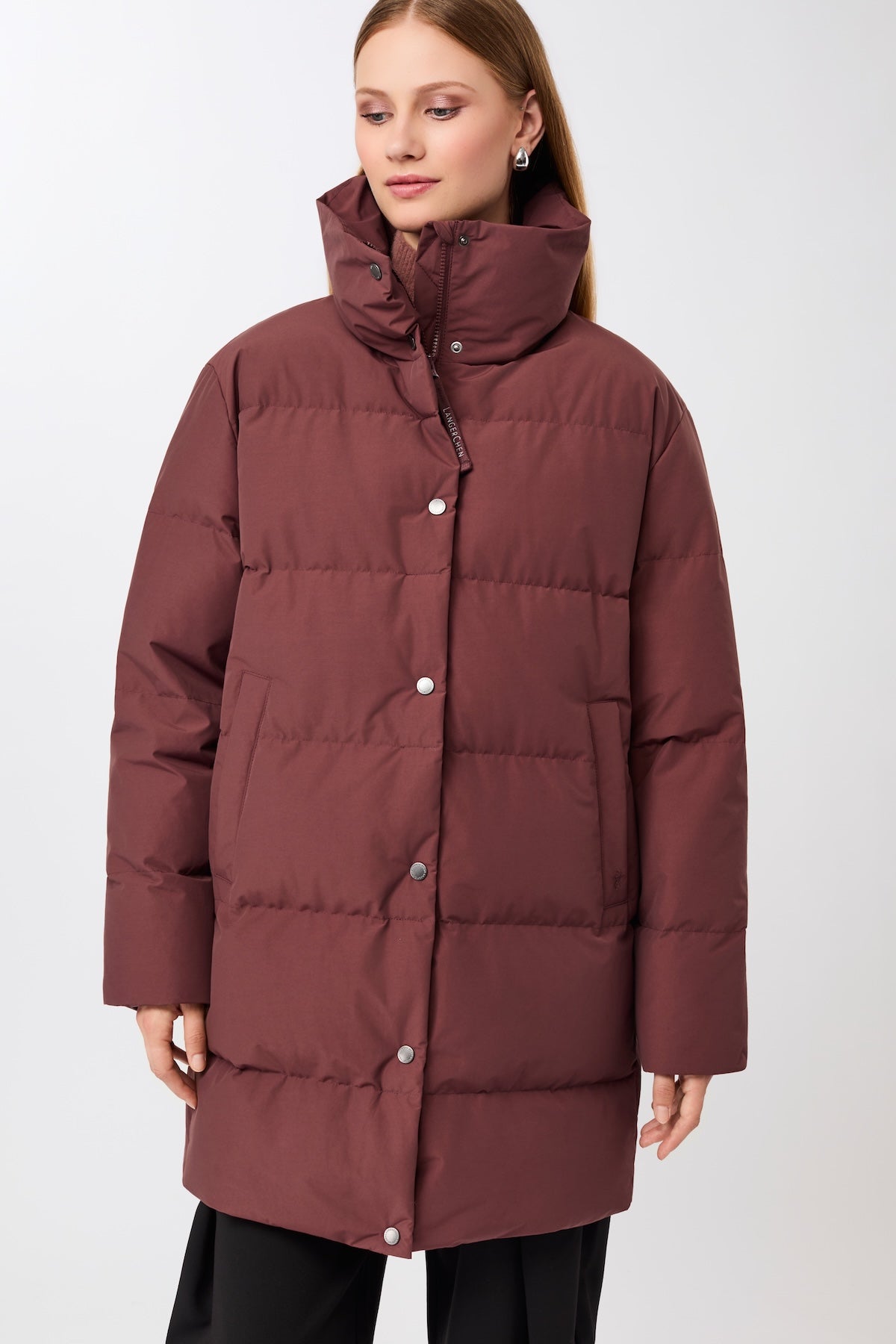 LangerChen womens vegan Jacket Stand Up Collar Burgundy
