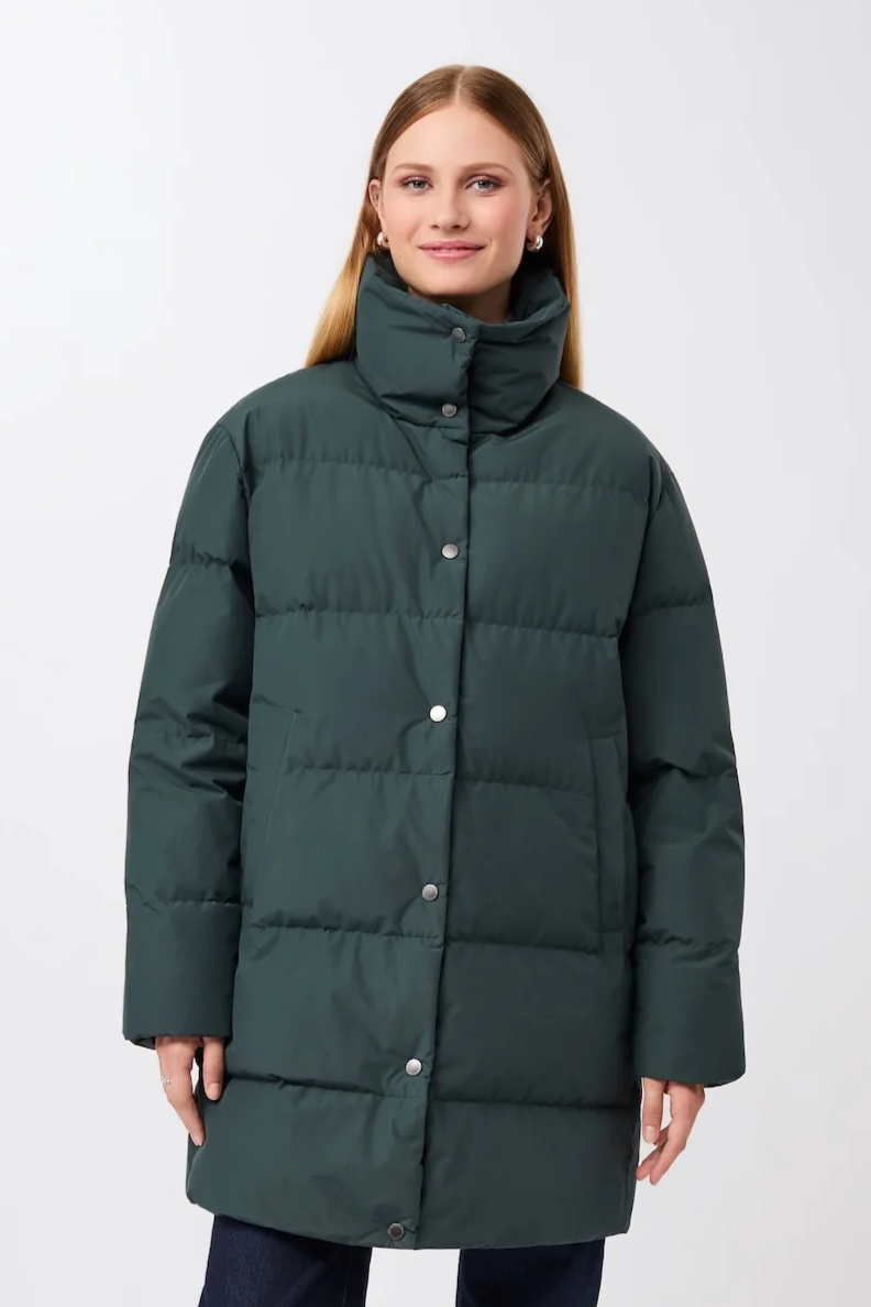 LangerChen womens vegan Jacket Stand Up Collar Fir Green