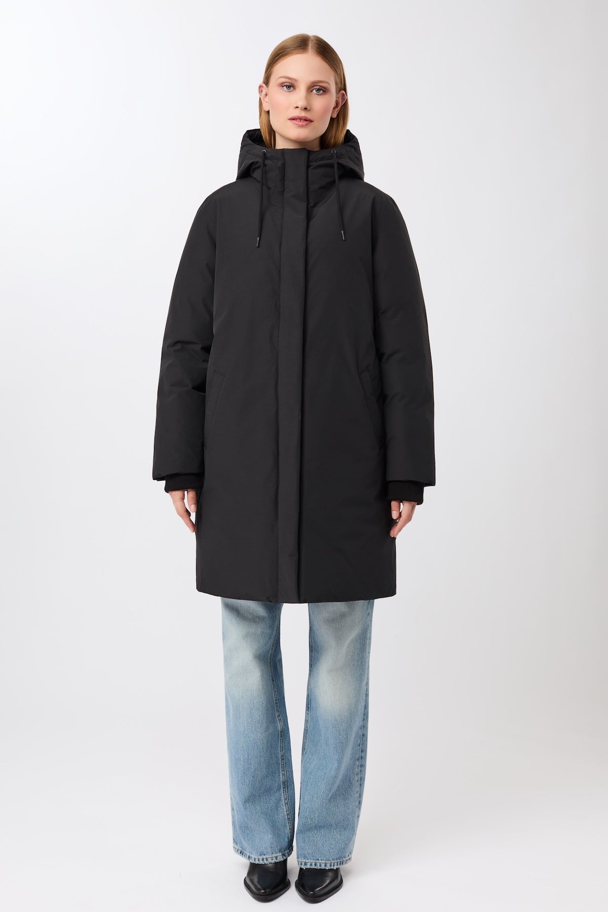LangerChen womens vegan Jacket Long Hooded Black