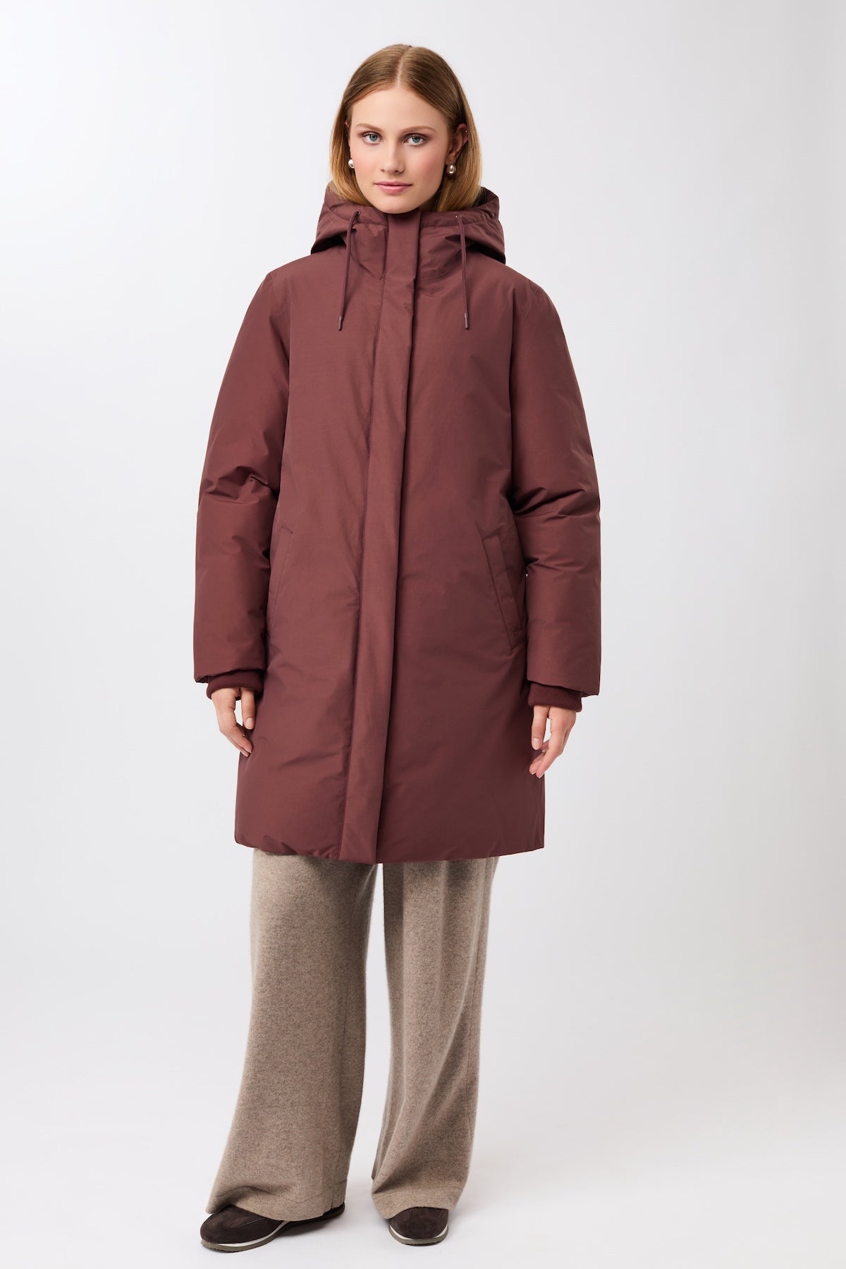 LangerChen womens vegan Jacket Long Hooded Burgundy