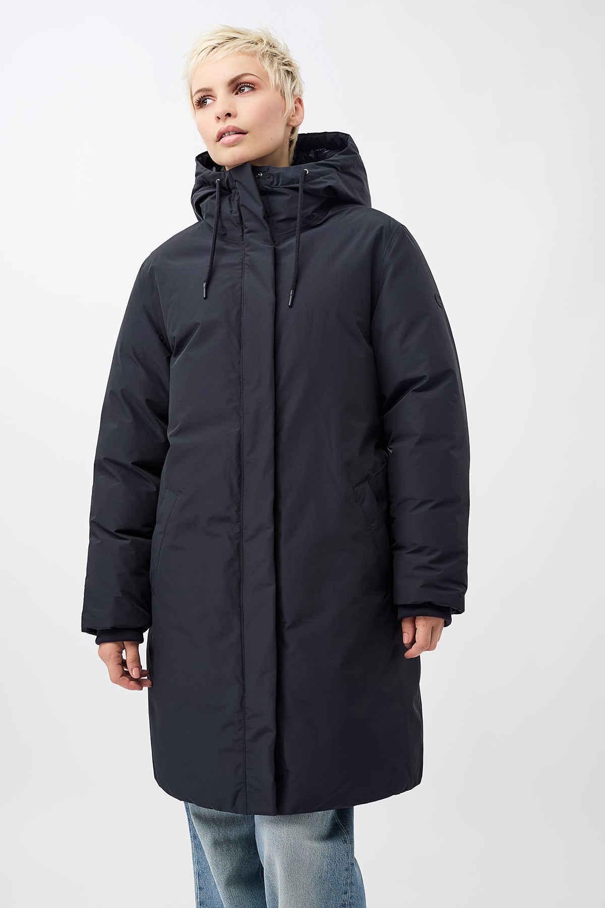 LangerChen womens vegan Jacket Long Hooded Navy