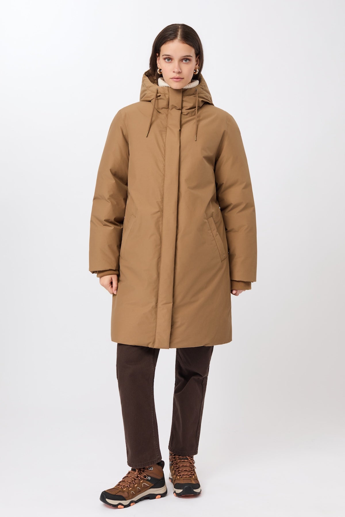LangerChen womens vegan Jacket Long Hooded Oak