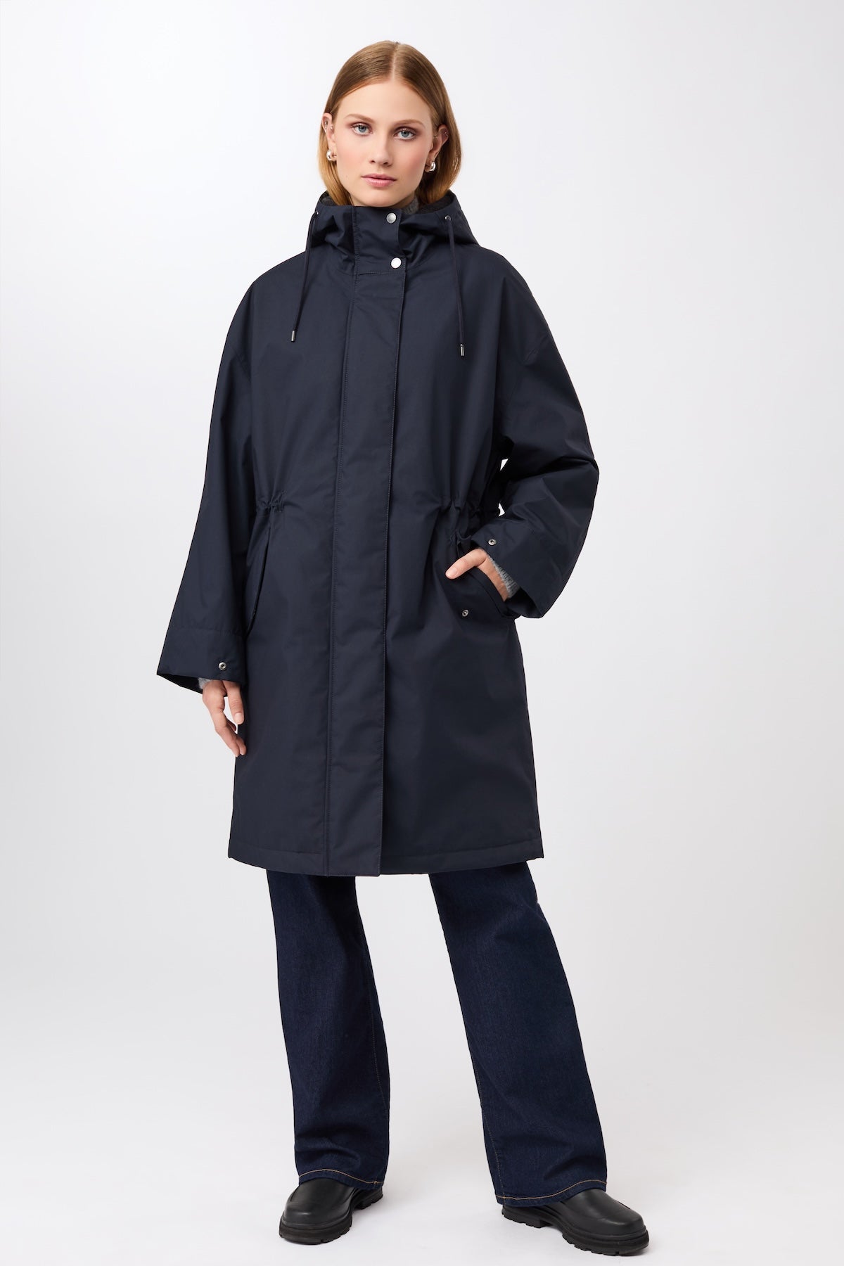 LangerChen womens vegan Parka Long Lightly Padded Navy