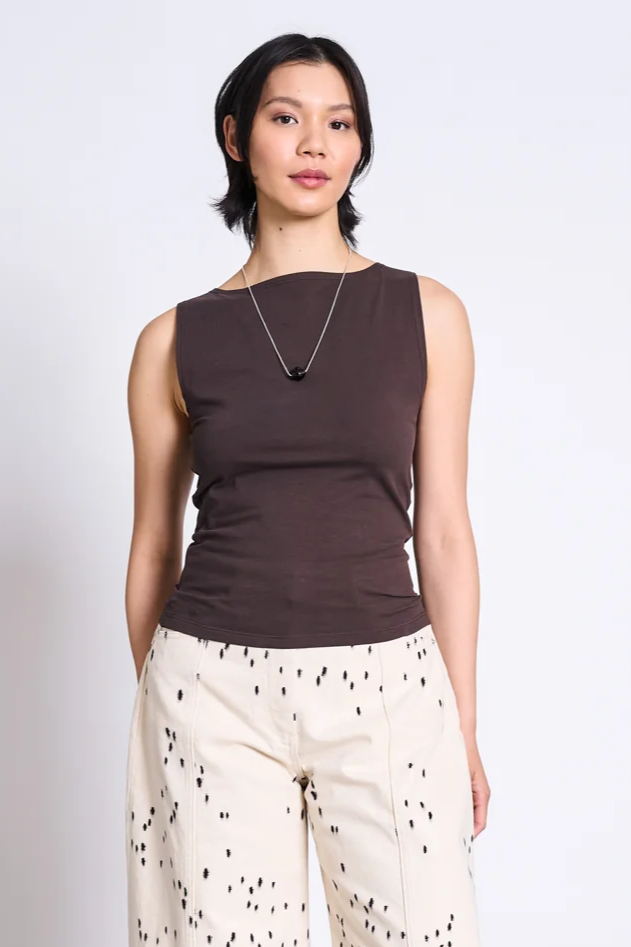 JAN N JUNE Damen vegan Felis Mud Top Mit U Boot Ausschnitt