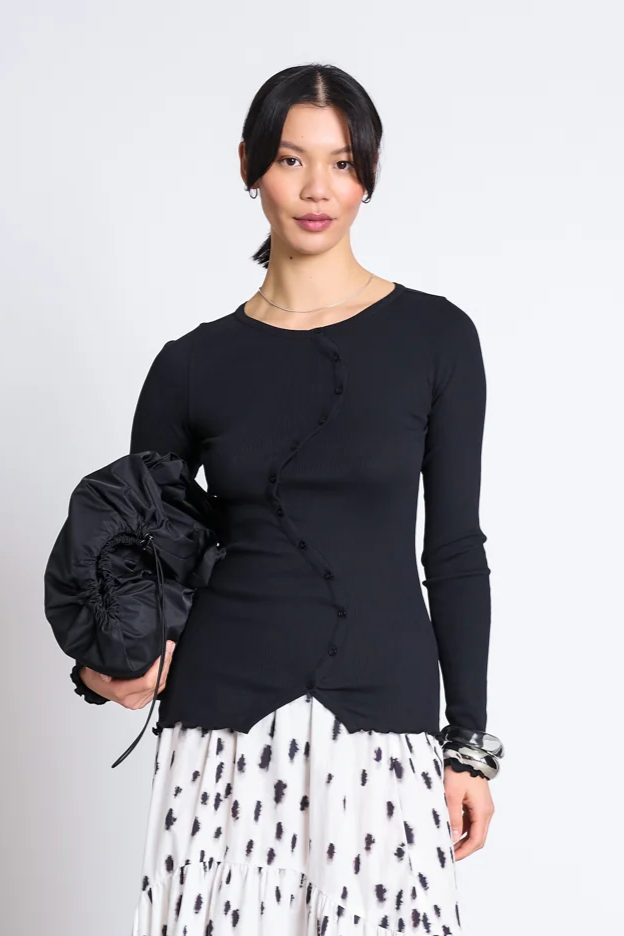 JAN N JUNE womens vegan Longsleeve Buttoned Serpens Black