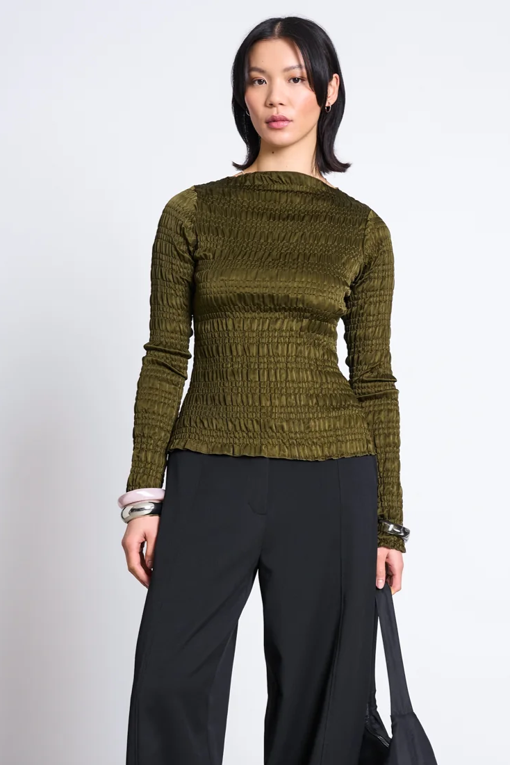 JAN N JUNE Damen vegan Langarm Shirt Mit Smok Details Senna Rosemary