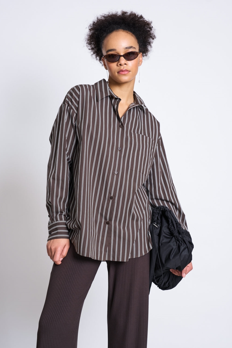 JAN N JUNE womens vegan Shirt Oversized Mamro Mud Striped