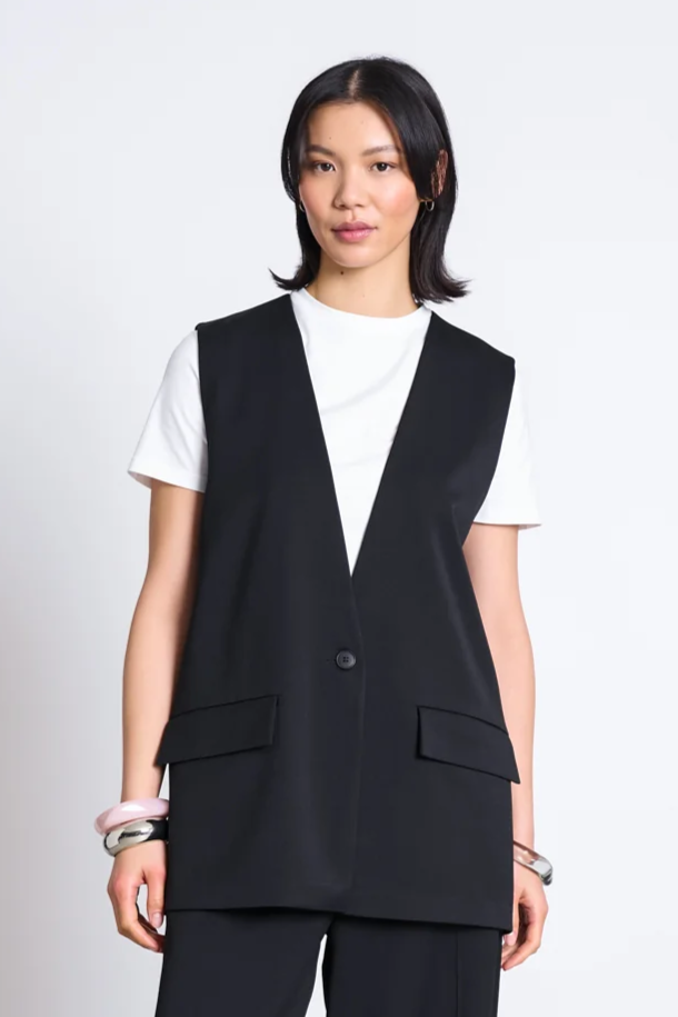 JAN N JUNE womens vegan Suit Vest Oversized Arden Black