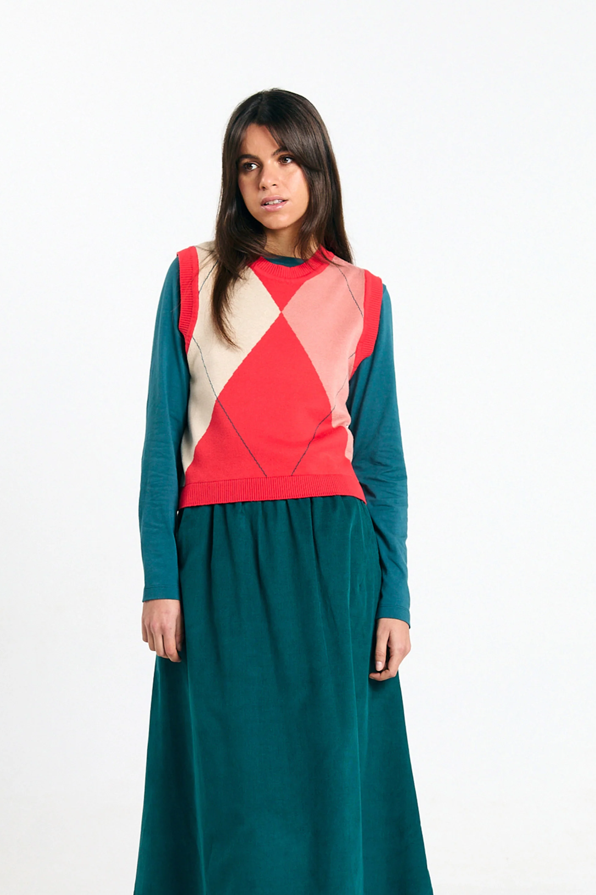 SUITE13LAB womens vegan Vest Relvas Argyle Red