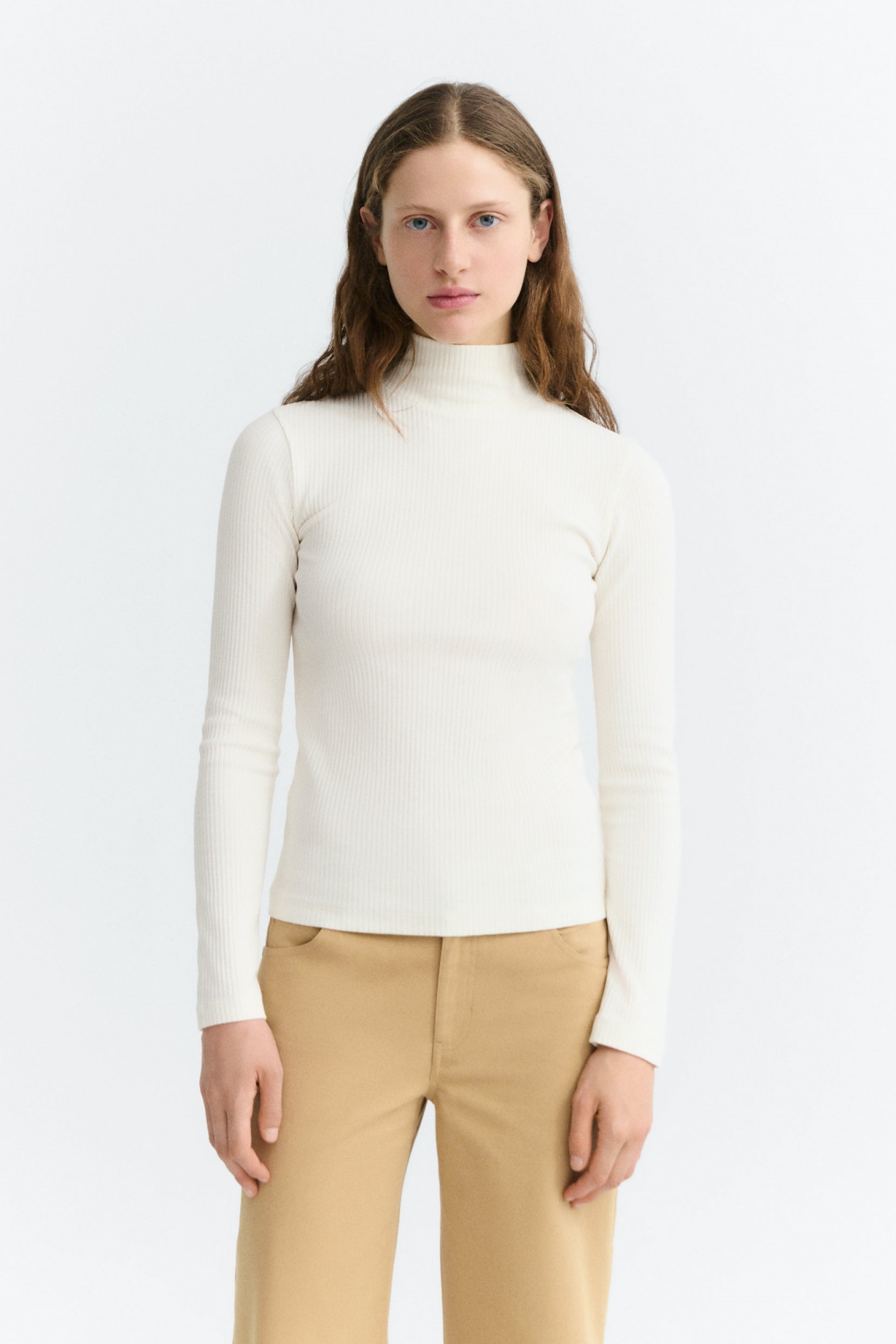 Thinking mu Damen vegan Top Aine Gerippter Rollkragenpullover Wei&Atilde;Ÿ
