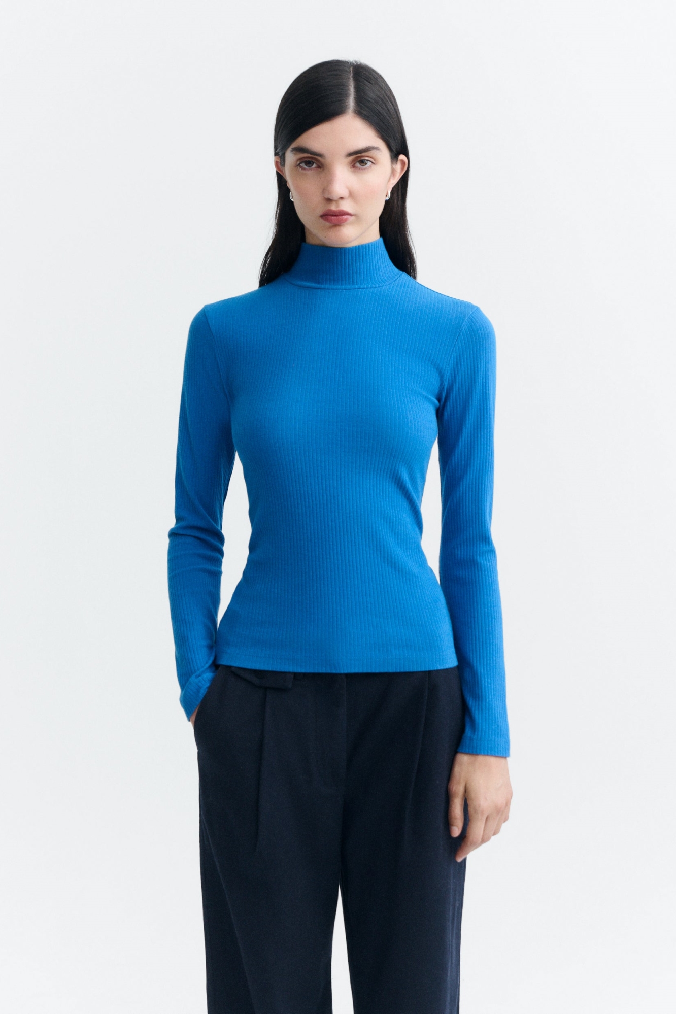 Thinking mu Damen vegan Top Aine Gerippter Rollkragenpullover Blau