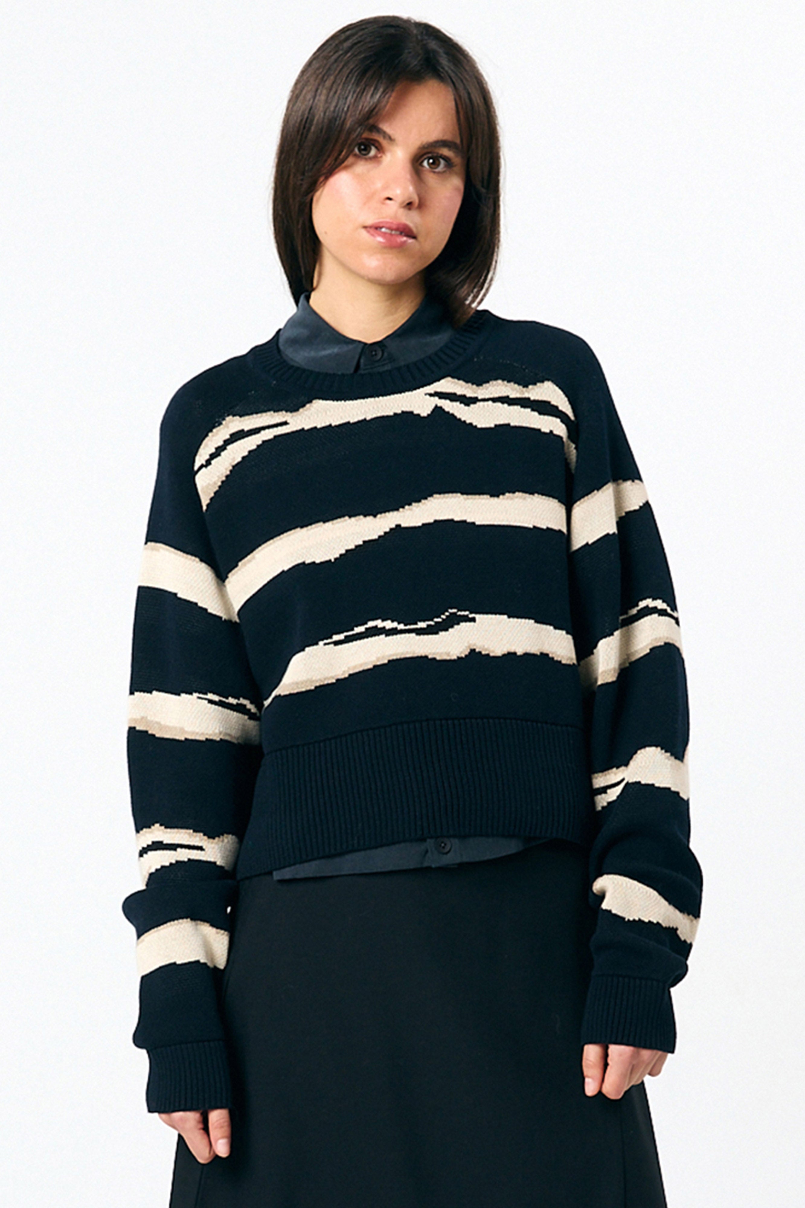 SUITE13LAB Damen vegan Pullover Nelas Mit Jacquard-Muster Flysch