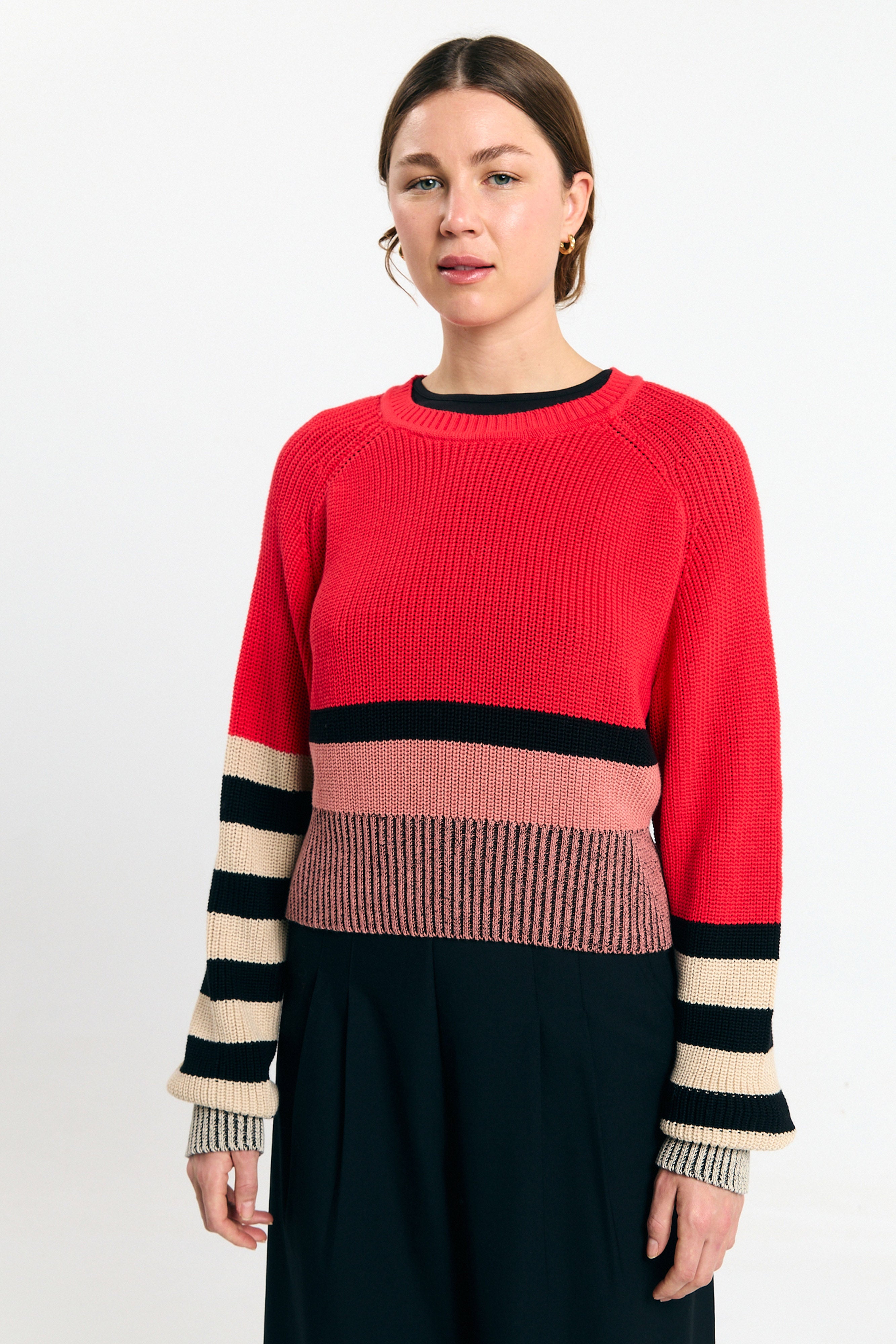 SUITE13LAB Damen vegan Pullover Nelas Stripes Rot