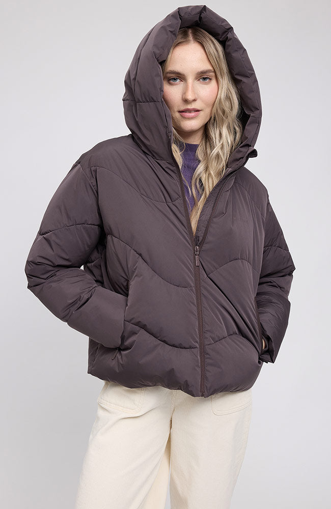 womens vegan Jacket Waves Quilted Short Puffer Eggplant